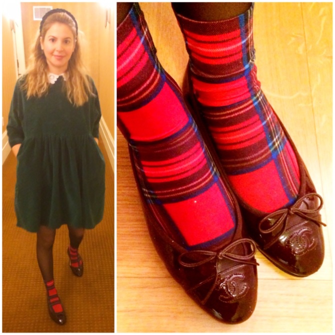 Whether you choose to wear it head to toe (coat or dress) or as an accent accessory (headband, shoes, scarf... or socks like me;) ) , tartan is a must-have this season.